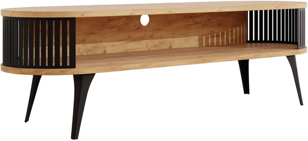 TV-Lowboard Rajkon Oval (Farbe: Schwarz / Eiche Craft Gold)