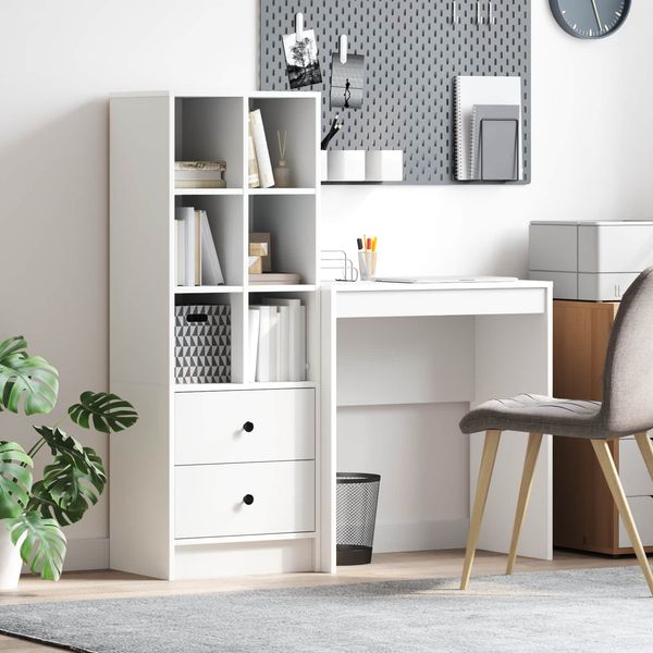 vidaXL Schreibtisch mit Schubladen mit Regal mit Speicher 2 pcs Weiß 3337305