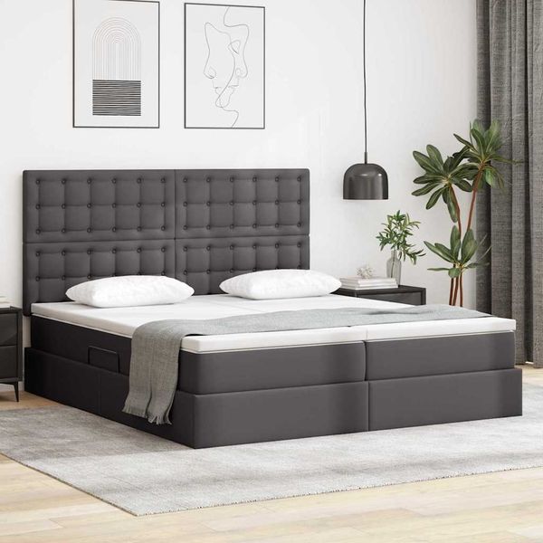 vidaXL Aufbewahrungsbett mit Matratze Grau 180 x 200 cm Kunstleder 3372179