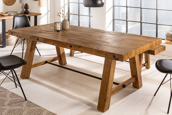 riess-ambiente Esstisch FINCA 200cm vintage braun - recyceltes Pinienholz, Bohlenoptik, Industrial Design mit Querstrebe – ideal für bis zu 10 Personen