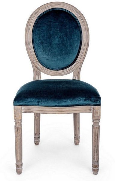 Stuhl Edilmath aus Birkenholz und Samt, klassischer Barockstil, blau, gepolstert, für Indoor
