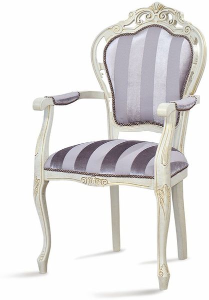 Casa Padrino Luxus Barock Esszimmer Stuhl mit Armlehnen Lila / Weiß / Beige - Barock Esszimmer Möbel
