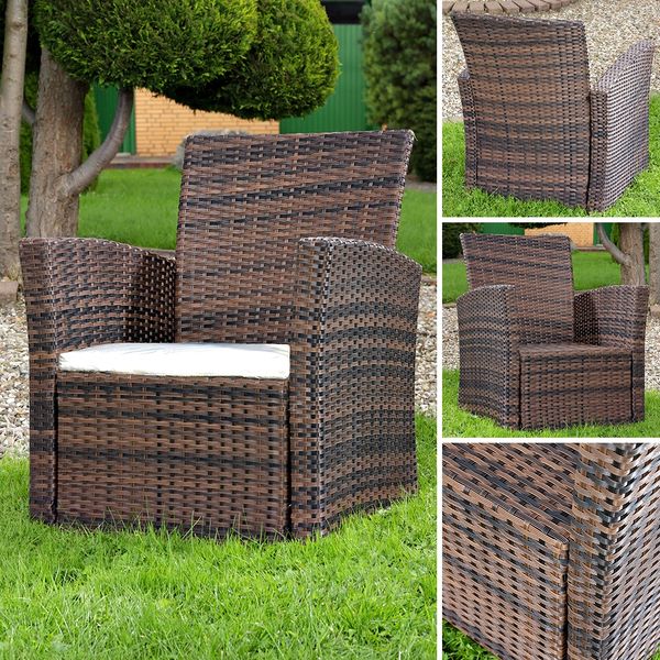 Lounge Sessel aus Poly Rattan Garten Terrassen Sessel Gartenstuhl Braun Stuhl