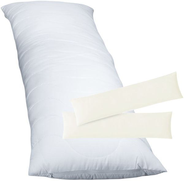 1 x Seitenschläferkissen + Jersey Kissenbezug 2er Set 40x145 cm Natur