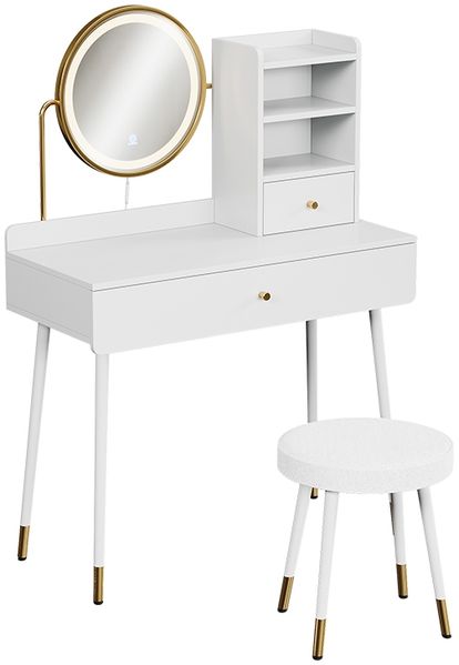 Schminktisch Mirela Weiß 90 cm mit LED-Spiegel und Hocker Vicco