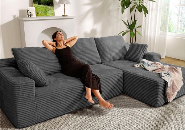 Patbrela Ecksofa Rechtes Ecksofa: 263 x 171 x 59 cm, modular konfigurierbar, 1 Teile, Samtstoff, modulare Konfiguration, keine Montage erforderlich