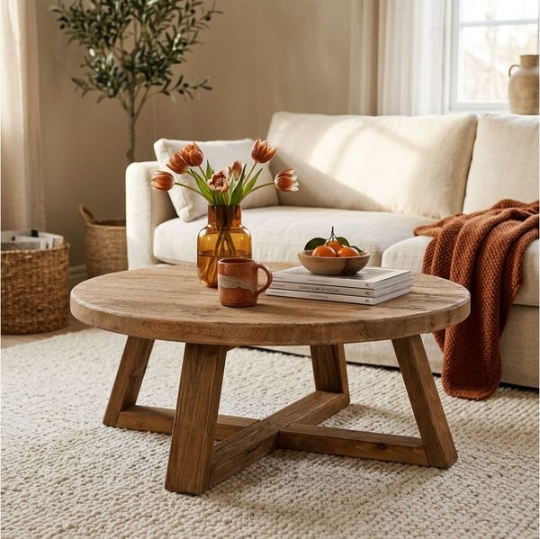 IDIMEX Couchtisch KYOTO, Beistelltisch 90 cm aus recyceltem Massivholz rund Natur