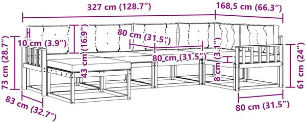 vidaXL Outdoor-Sofagarnitur mit Kissen 6 pcs Natur und Anthrazit 3367820 Bild 9