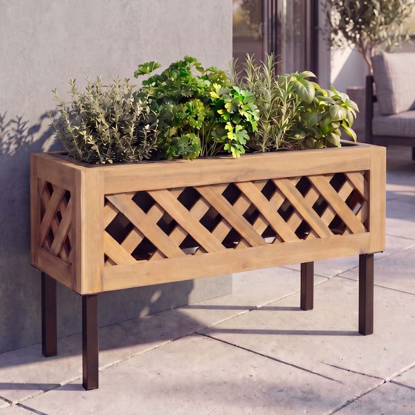Pflanzkasten HWC-P86, Blumen-/Pflanzkübel Blumenkasten, In-/Outdoor Akazie Holz FSC®-zertifiziert 35 x 64 x 24 cm ~ hellbraun