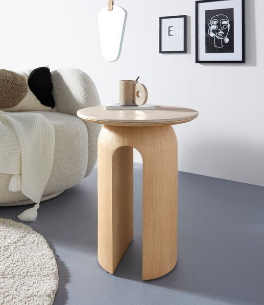 homsy by Ana Johnson Beistelltisch Laysy, Holzdesign aus Esche, U-Form, Keramik Tischplatte, Breite 45 cm