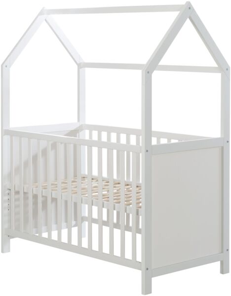 roba Hausbett 60 x 120 cm - Babybett in Hausoptik - 6-fach höhenverstellbar - Weiß