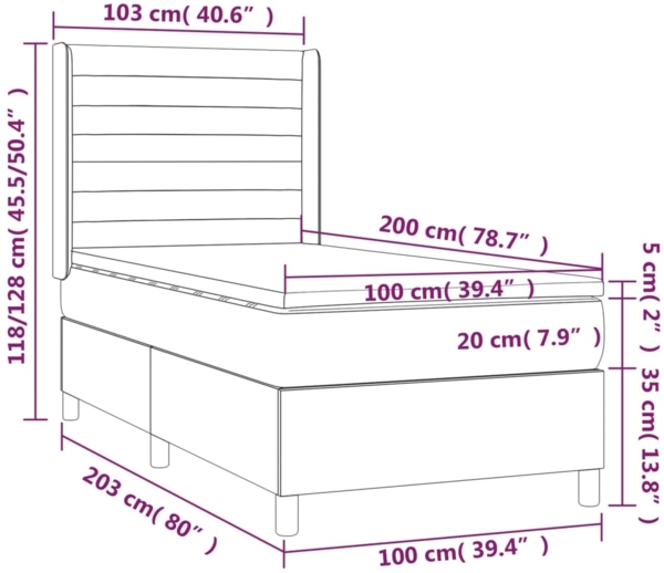 vidaXL Boxspringbett mit Matratze Blau 100x200 cm Stoff 3132055 Bild 6