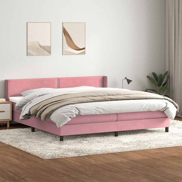vidaXL Boxspringbett mit Matratze Rosa 180x210 cm Samt 3318044