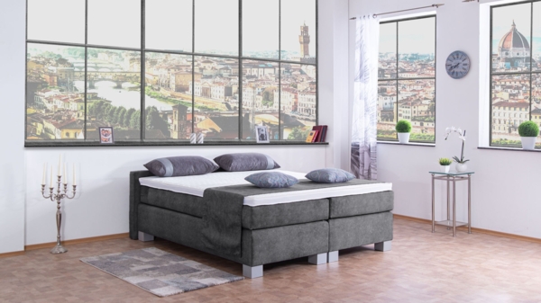 Meisterbetten Boxspringbett City 160x200 in DS-Dunkel Grau, Matratzenbezug Nano, Komfortschaum-Topper