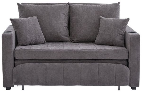 KLAM HOME Sofa 2-in-1 Klappsofa: Ausziehbar mit waschbaren Bezügen, Multifunktions-Sofa: USB-Ladung und Becherhalter, Platzsparend: Mit Staufach und abnehmbarer Hülle