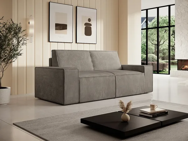 Vente-unique - AMELIA Sofa SamtStoff Schokoladenbraun - B 95 cm x H 85 cm x L 210 cm