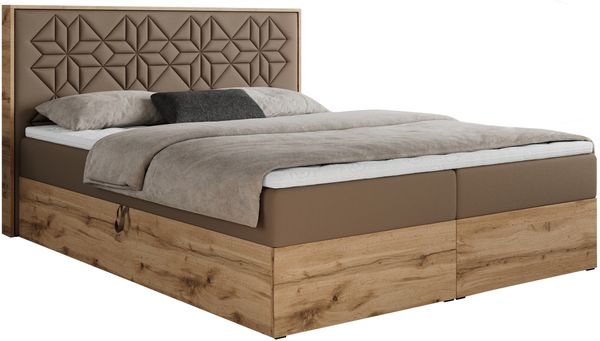 Boxspringbett mit Kopfteil und Topper, Polsterbett - NESSI - 160 x 200 cm - Braun Kunstleder - H3 - Topper T25 Bild 4