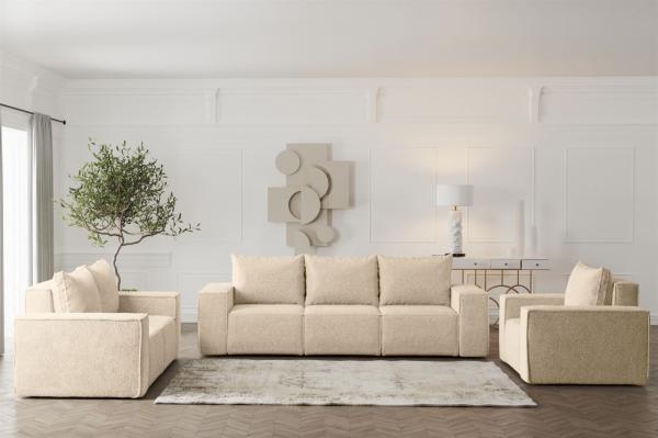 Sofaset Designersofa ESTELLE 3-2-1 mit Schlaffunktion Stoff Abriamo Beige