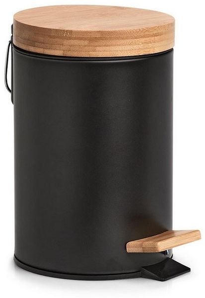Basera® Kosmetikeimer aus Metall mit Bambusdeckel, schwarz, 3 Liter
