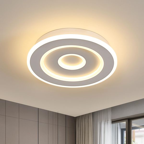 Goeco Deckenlampe LED Weiß, 28W Deckenleuchte Modern Rund, 3000K Warmweiß, Deckenlampe Aluminium für Flur, Balkon, Küche, Treppenhaus, Schlafzimmer