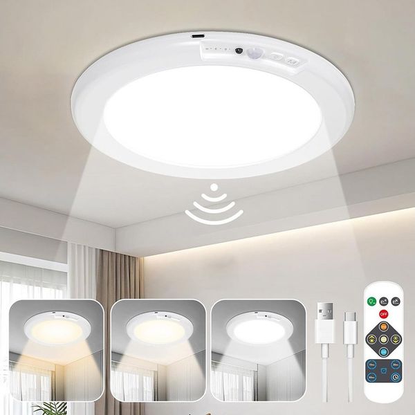 LMaxhome LED Deckenleuchte Ultraflach Rund Dimmbar Modern Küchenlampe mit Fernbedienung für Flur, Wiederaufladbar, LED fest integriert, Kaltweiß, Naturweiß, Warmweiß, 2,5W Ø19CM*H1,4CM Dünn Deckenlampen Bewegungsmelder für Büro Balkon