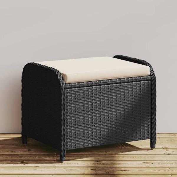 vidaXL Gartenhocker mit Kissen Schwarz 58x46x46 cm Poly Rattan 365733