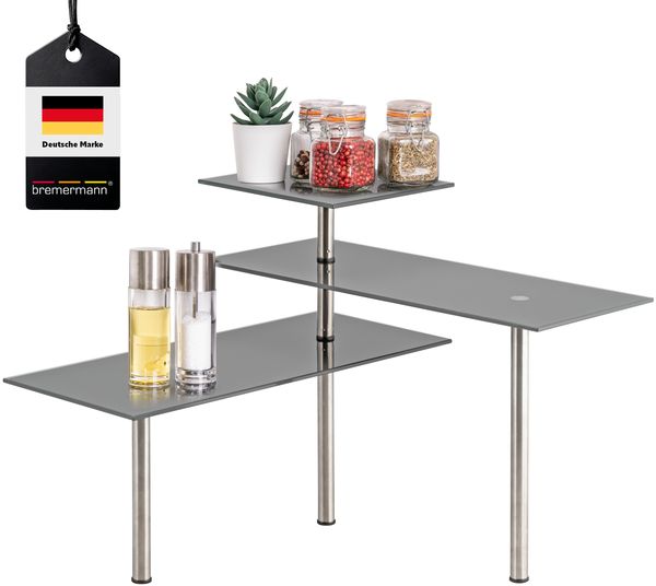 Glas-Eckregal, Küchenregal, aus Glas und rostfreiem Edelstahl