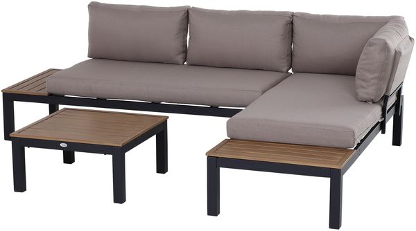3-teiliges Gartenmöbel-Set mit Sofa und Kissen, Beistelltisch, Aluminium, 164 x 74 x 69 cm, ideal für Outdoor-Bereich