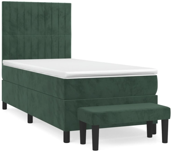 vidaXL Boxspringbett mit Matratze Dunkelgrün 90x190 cm Samt 3137938