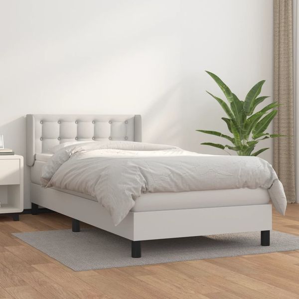 vidaXL Boxspringbett mit Matratze Weiß 90x190 cm Kunstleder 3130752
