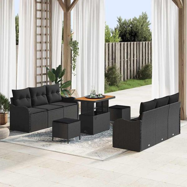vidaXL Garten-Sofa-Set mit Kissen mit Speicher 9 pcs Schwarz 3364169