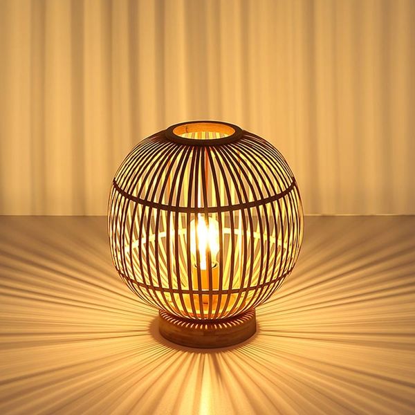 LED Tischleuchte, Bambus-Geflecht, Höhe 33,5 cm