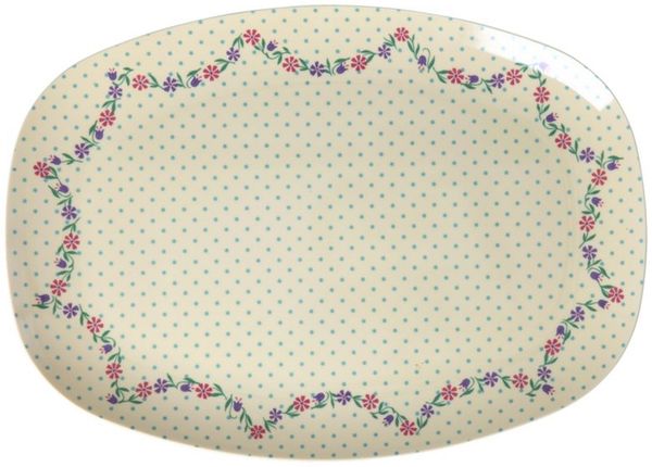rice Teller Rice Melamin Teller Rechteckig - Dots and Flowers Motiv Creme 30x22, (1 St)