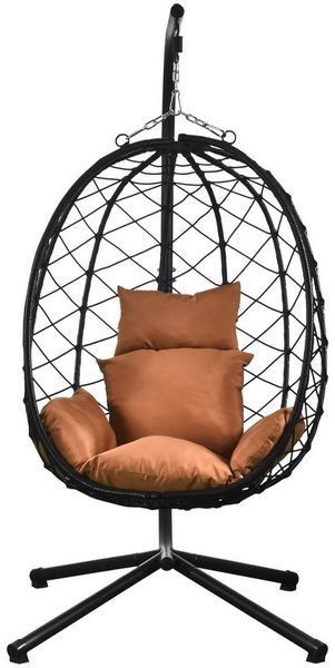Luxus Hängesessel NEW XXL Gestell mit Korb Schwarz und Kissen Braun