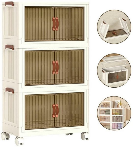 Simloveve Stapelbox Faltbare Aufbewahrungsbox mit Deckel Groß mit Türen und Rädern, groß stapelboxen für Haus und Büro Organisation und Lagerung