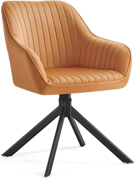 SONGMICS Esszimmerstuhl, bis 120 kg belastbar, Küchenstuhl, Sessel drehbar, Samt, Polsterstuhl mit Armlehnen, Stahlbeine, für Esszimmer, Küche, karamellbraun-tintenschwarz KDC161K01V2
