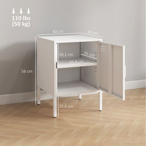 HOMCOM Nachttisch, Beistelltisch mit Verstellbarer Ablage, Stahlrahmen, moderner Nachtschrank für Schlafzimmer, Wohnzimmer, Weiß, 40 x 40 x 56 cm