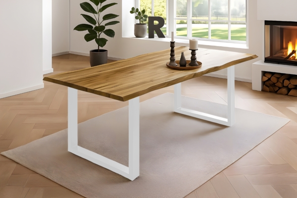Esstisch Baumkante massiv Akazie natur 220 x 100 weiß NOAH 141096951