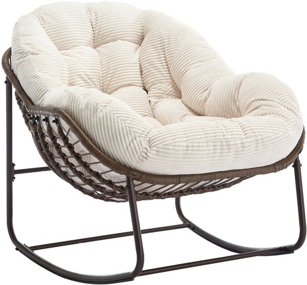 LVHOM Schaukelstuhl mit gepolstertem Kissen, Rattanstuhl mit Stahlrahmen, Lounge Sessel (Großformat B110.5xT94.5xH80cm,160kg Tragfähigkeit,Dicke Kissen, MEHRE FARBEN MEHRE OPTIONEN! Schaukelsessel umhüllendem Sitzgefühl & hoher Armlehne, 1 St), Balkon/...