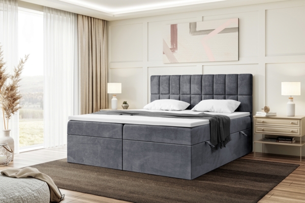 MEBLINI Boxspringbett LUKAS 200x220 cm mit Bettkasten - H3/Dunkelgrau Samt Polsterbett - Doppelbett mit Topper & Taschenfederkern-Matratze