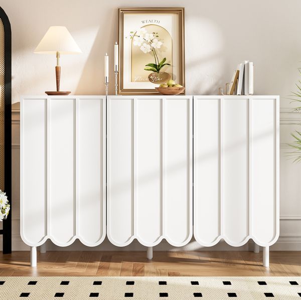 Sideboard 120x35x80 cm - Modernes Design mit wellenförmigen Türen & Rebound-System