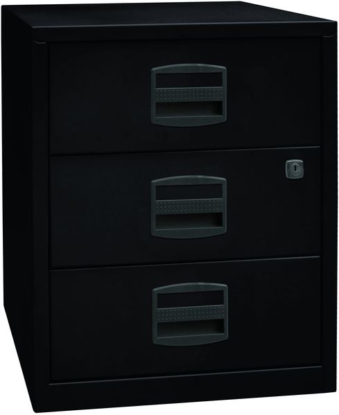 Bisley Home Beistellschrank auf Rollen mit Schloss aus Stahlblech, 3 Universal-Schubladen abschließbar - Büroschrank für DIN A4 Dokumente, Kleinteile & Büromaterial - Farbe: schwarz, PFAM3S-633