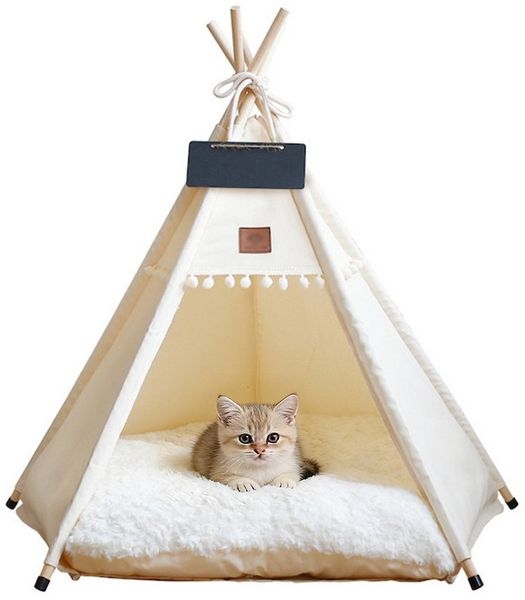TUWENA Tierbett Tipi Zelt für Haustiere mit doppelseitigem, Pet Tipi Hunde-Katzenbett, Haustierhütte Abnehmbar und Waschbar Hundehaus fur Hunde und Katzen