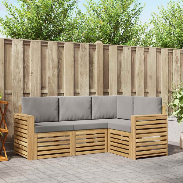 vidaXL Outdoor-Sofagarnitur 4 pcs Weiß und Hellgrau Polyester 3391761