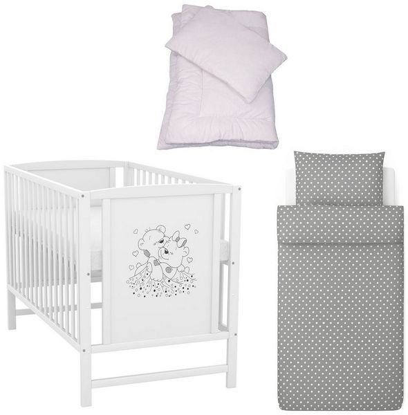Baby-Delux Komplettbett Babybett Mia Komplettset, 7-tlg, Kinderbett 60x120 cm weiß, Bettset verschiedene Designs