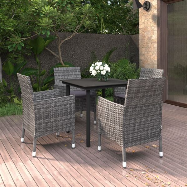 vidaXL 5-tlg. Garten-Essgruppe mit Auflagen Poly Rattan und Glas 3099692