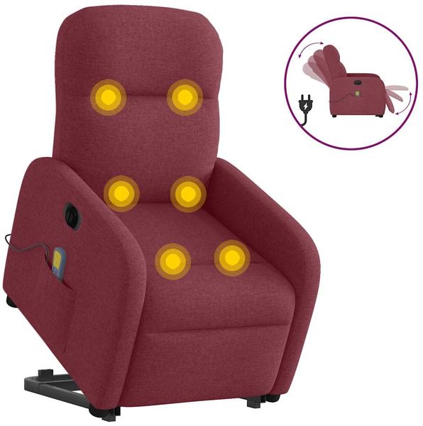 vidaXL Elektrischer Massagesessel mit Aufstehhilfe Weinrot Stoff 3303005