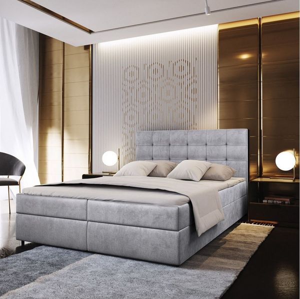Masseno Boxbett GLOS 160x200 cm mit Bonell Matratze und Topper, Doppelbett, Polsterbett mit Kopfteil, Boxspringbett