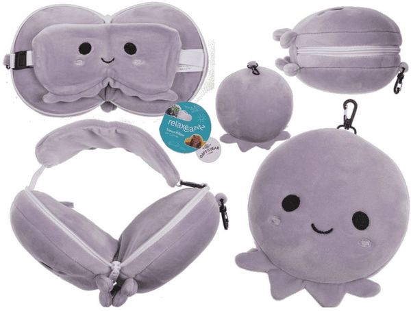 Plüsch Reisekissen für Kinder mit Augenmaske verschiedene Ausführungen 2in1 Oktopus