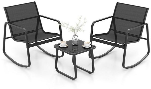 COSTWAY Sitzgruppe, (3-tlg), Balkonset mit 2 Schaukelstühle & Tisch